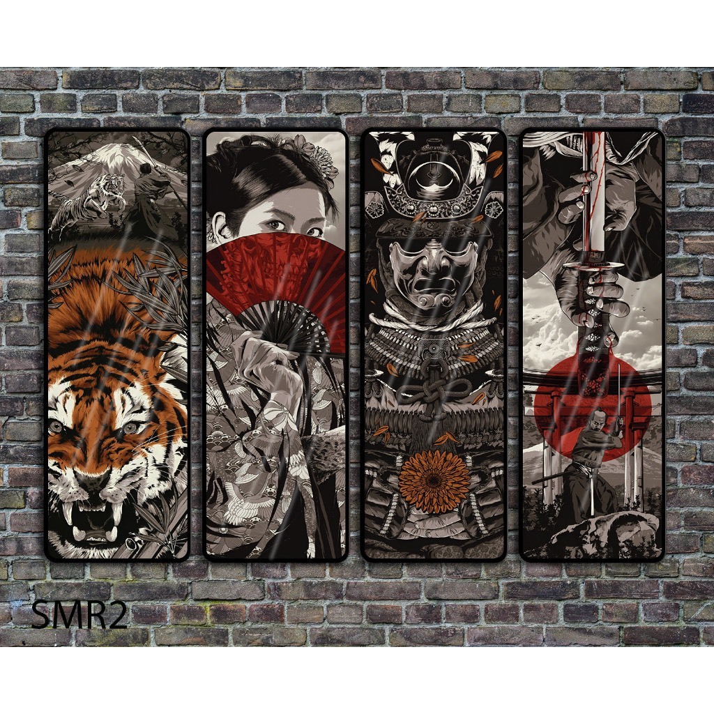 Bộ 4 tranh samurai tranh canvas khung composite treo tường giá xưởng - trang trí tiệm cà phê - tattoo ...