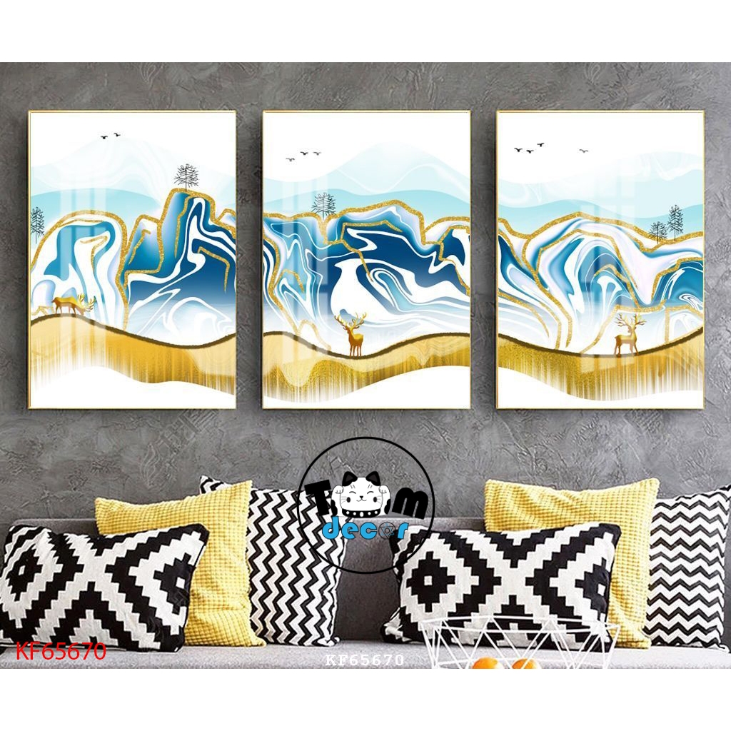 Tranh Tráng Gương 3 Bức Chim Hạt,Cá Koi,Phong Cảnh,Hoa Trừu Tượng Chọn Lọc Đẹp