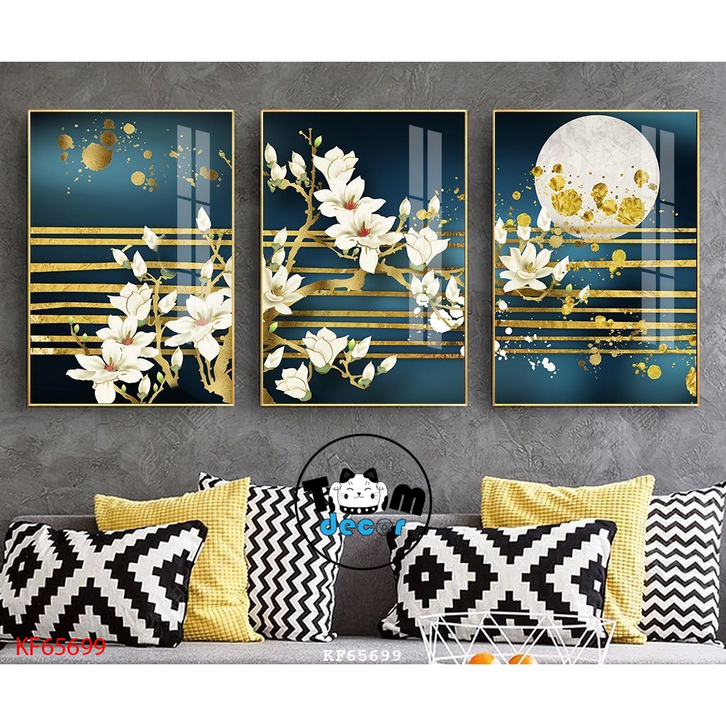 Tranh Tráng Gương 3 Bức Chim Hạt,Cá Koi,Phong Cảnh,Hoa Trừu Tượng Chọn Lọc Đẹp