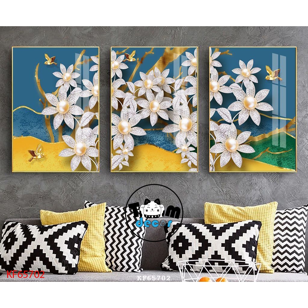 Tranh Tráng Gương 3 Bức Chim Hạt,Cá Koi,Phong Cảnh,Hoa Trừu Tượng Chọn Lọc Đẹp