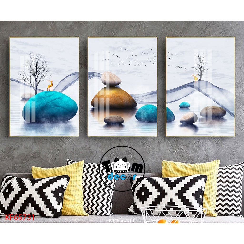 Tranh Tráng Gương 3 Bức Chim Hạt,Cá Koi,Phong Cảnh,Hoa Trừu Tượng Chọn Lọc Đẹp