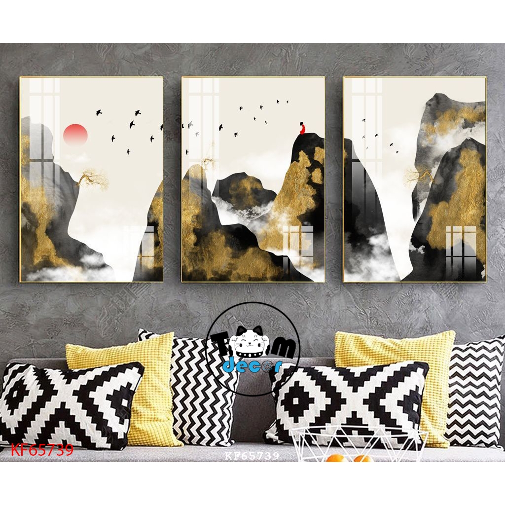 Tranh Tráng Gương 3 Bức Chim Hạt,Cá Koi,Phong Cảnh,Hoa Trừu Tượng Chọn Lọc Đẹp