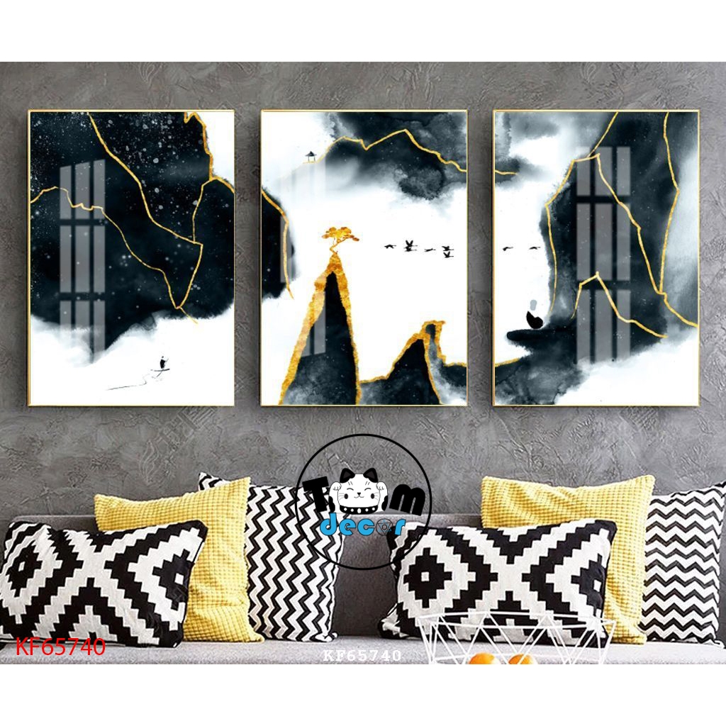 Tranh Tráng Gương 3 Bức Chim Hạt,Cá Koi,Phong Cảnh,Hoa Trừu Tượng Chọn Lọc Đẹp