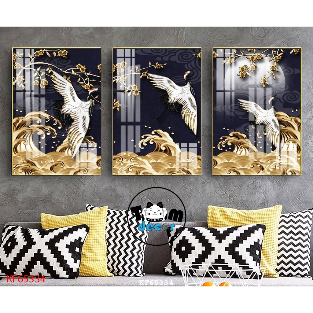 Tranh Tráng Gương 3 Bức Chim Hạt,Cá Koi,Phong Cảnh,Hoa Trừu Tượng Chọn Lọc Đẹp