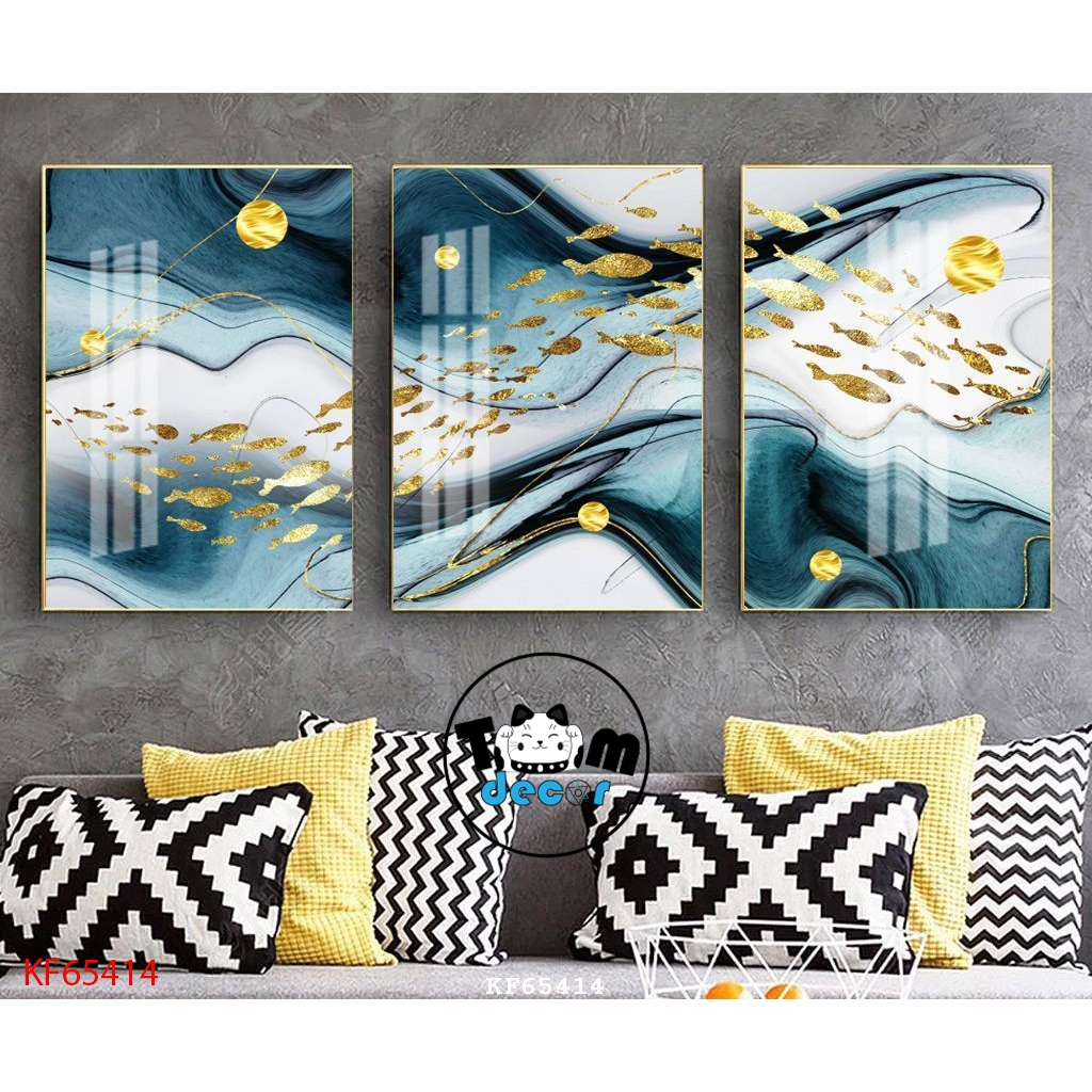 Tranh Tráng Gương 3 Bức Chim Hạt,Cá Koi,Phong Cảnh,Hoa Trừu Tượng Chọn Lọc Đẹp