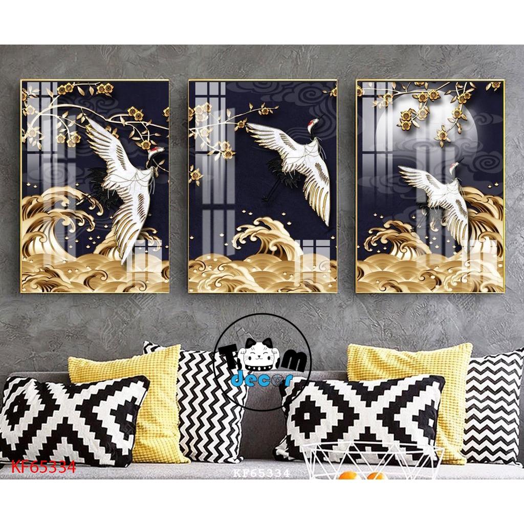 Tranh Tráng Gương 3 Bức Chim Hạt,Cá Koi,Phong Cảnh,Hoa Trừu Tượng Chọn Lọc Đẹp
