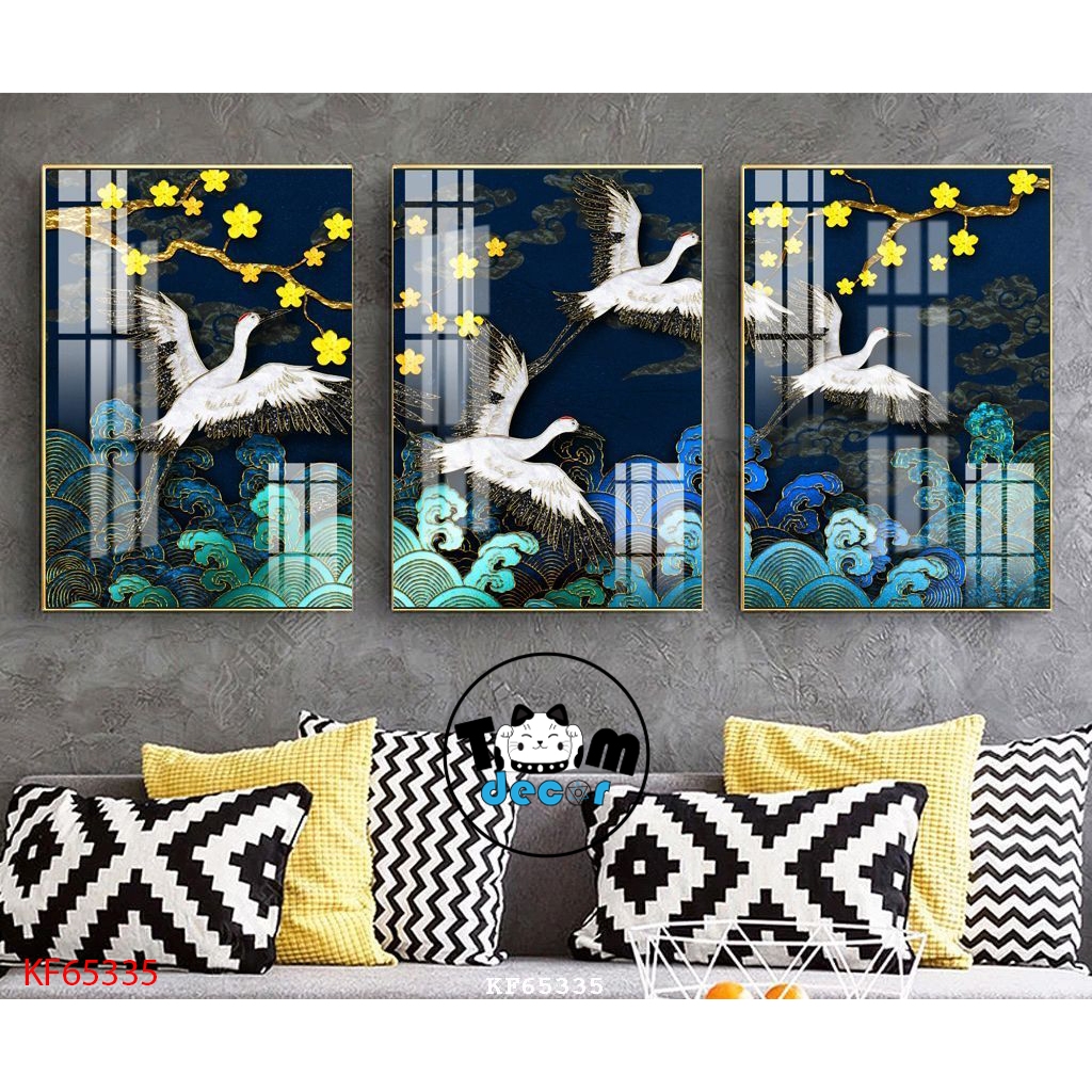 Tranh Tráng Gương 3 Bức Chim Hạt,Cá Koi,Phong Cảnh,Hoa Trừu Tượng Chọn Lọc Đẹp