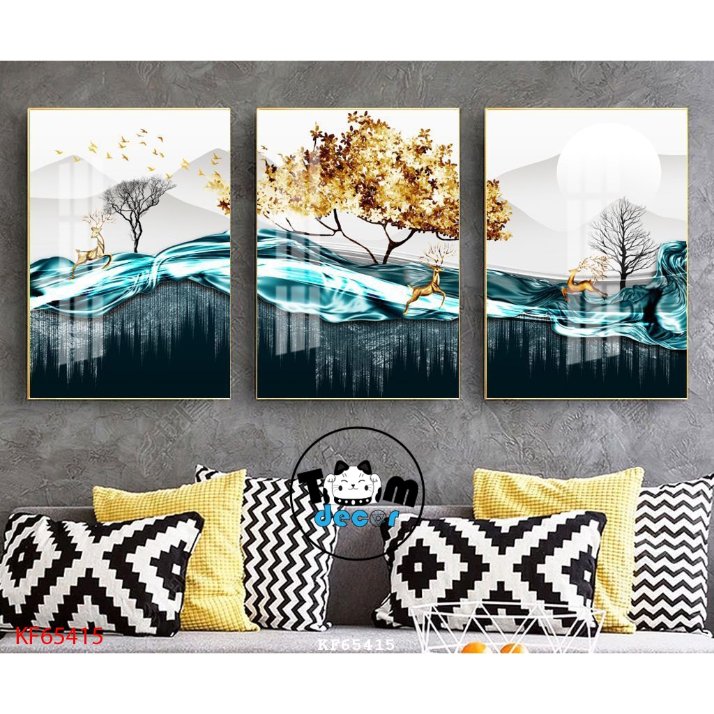 Tranh Tráng Gương 3 Bức Chim Hạt,Cá Koi,Phong Cảnh,Hoa Trừu Tượng Chọn Lọc Đẹp