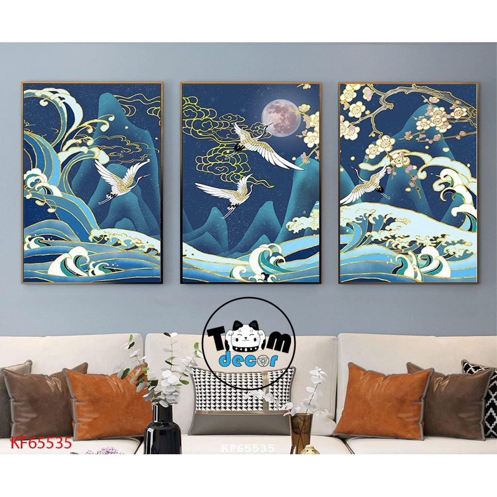 Tranh Tráng Gương 3 Bức Chim Hạt,Cá Koi,Phong Cảnh,Hoa Trừu Tượng Chọn Lọc Đẹp