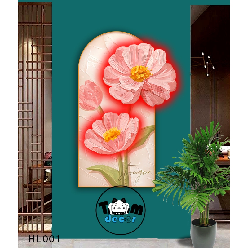 Tranh Hoa 3D Tráng Gương Led Có Remot Điều Khiển Size Lớn - Tomdecor
