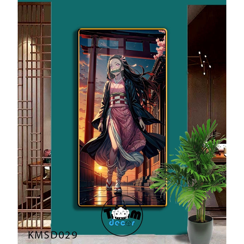 Tranh Tráng Gương Kimetsu Yaiba Cao Cấp Mặt Gương Có Khung Treo Tường - Tặng Kèm Đinh Treo Tranh