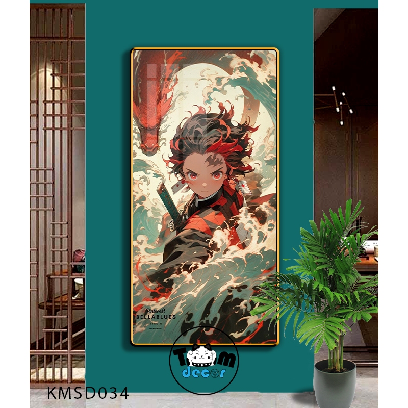 Tranh Tráng Gương Kimetsu Yaiba Cao Cấp Mặt Gương Có Khung Treo Tường - Tặng Kèm Đinh Treo Tranh
