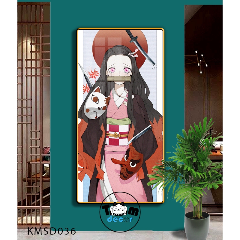 Tranh Tráng Gương Kimetsu Yaiba Cao Cấp Mặt Gương Có Khung Treo Tường - Tặng Kèm Đinh Treo Tranh