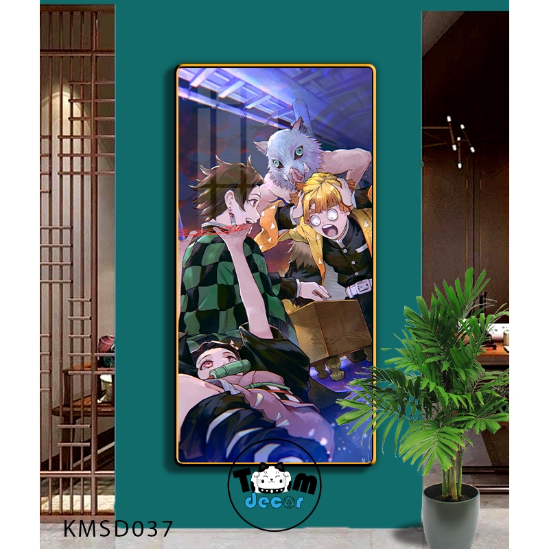 Tranh Tráng Gương Kimetsu Yaiba Cao Cấp Mặt Gương Có Khung Treo Tường - Tặng Kèm Đinh Treo Tranh