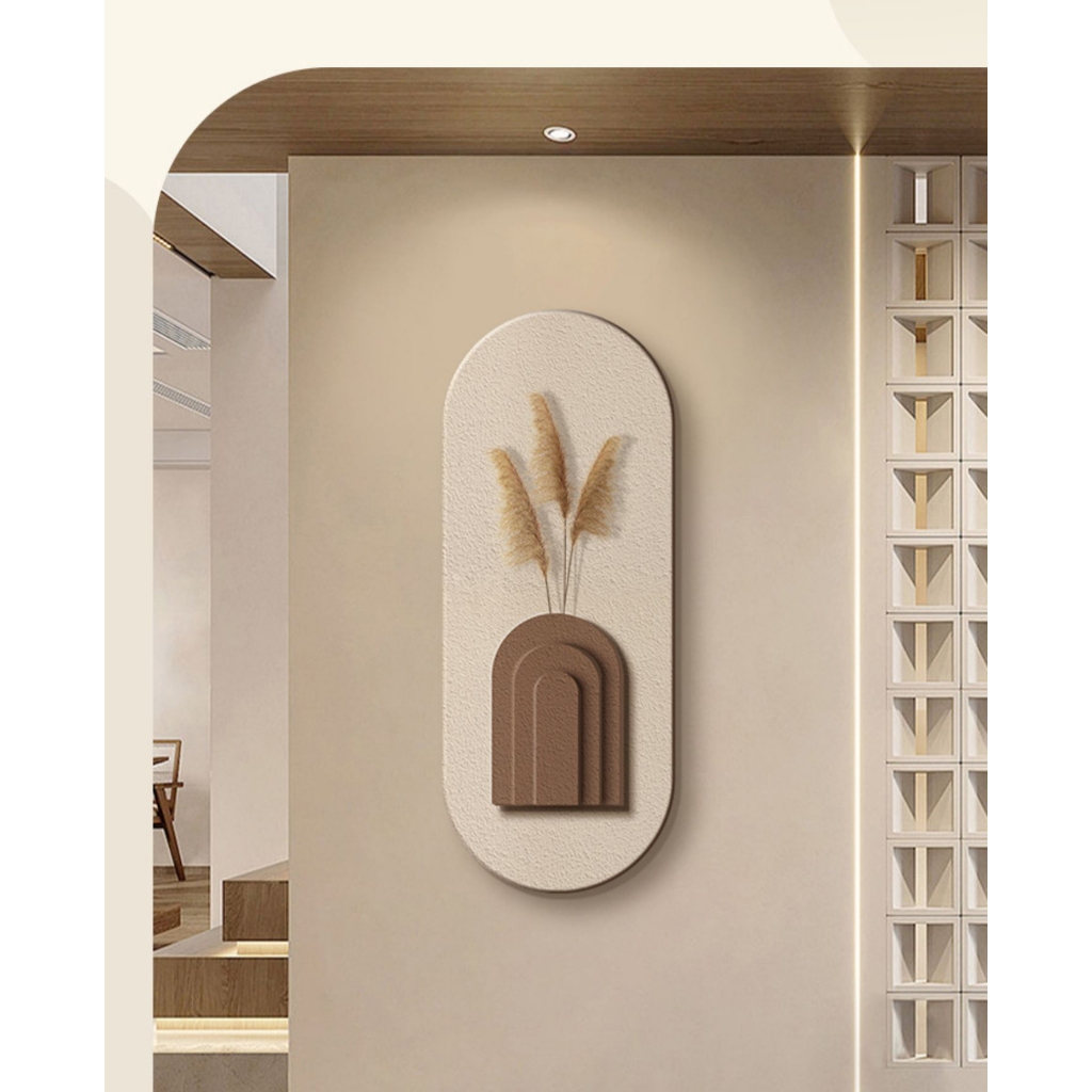 Tranh Decor Cao Cấp Có Nhành Cây Cỏ Lau Nhân Tạo - Tranh 3D Treo Tường