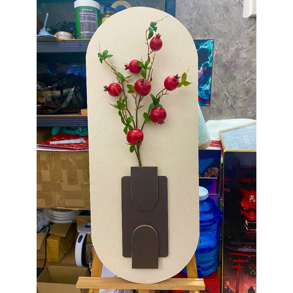 Tranh Decor Cao Cấp Có Nhành Lựu Nhân Tạo - Tranh 3D Treo Tường Hiện Đại
