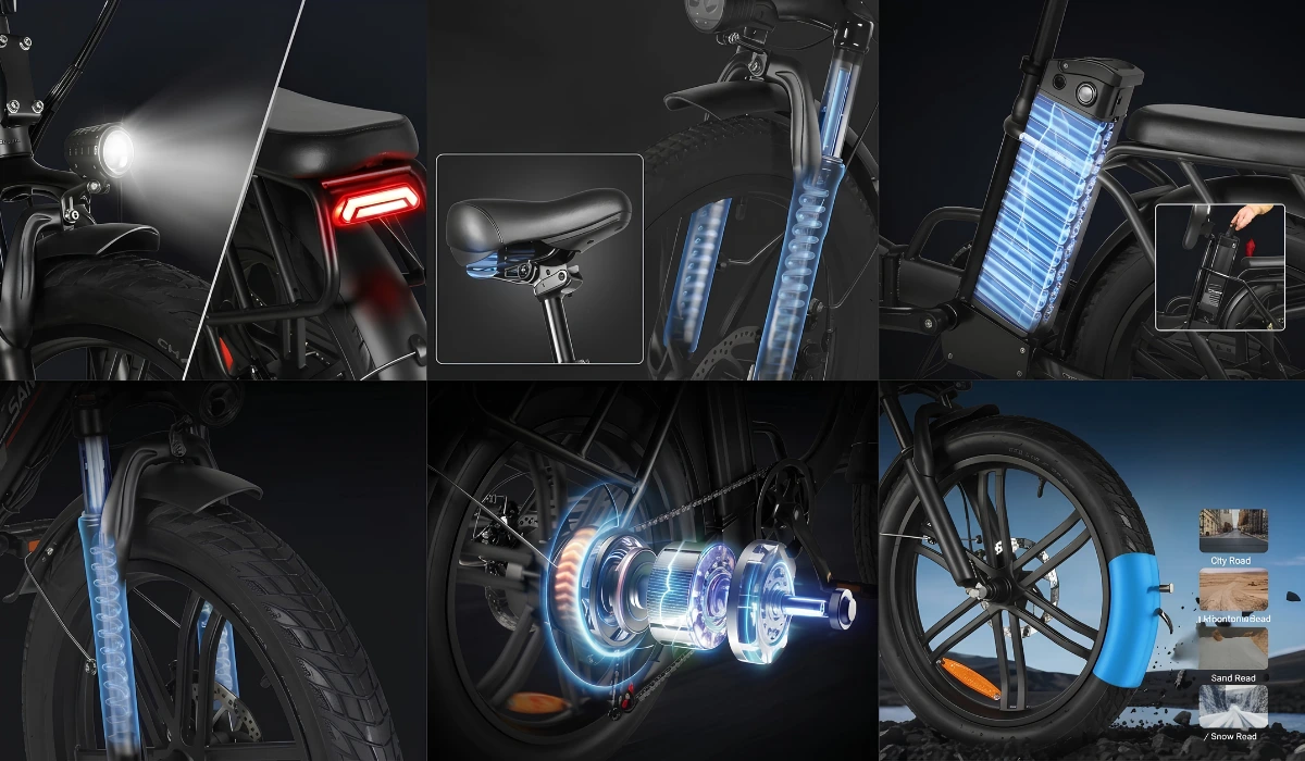 Tổng quan các tính năng nổi bật và trang bị hiện đại trên Samebike CY20 Pro.