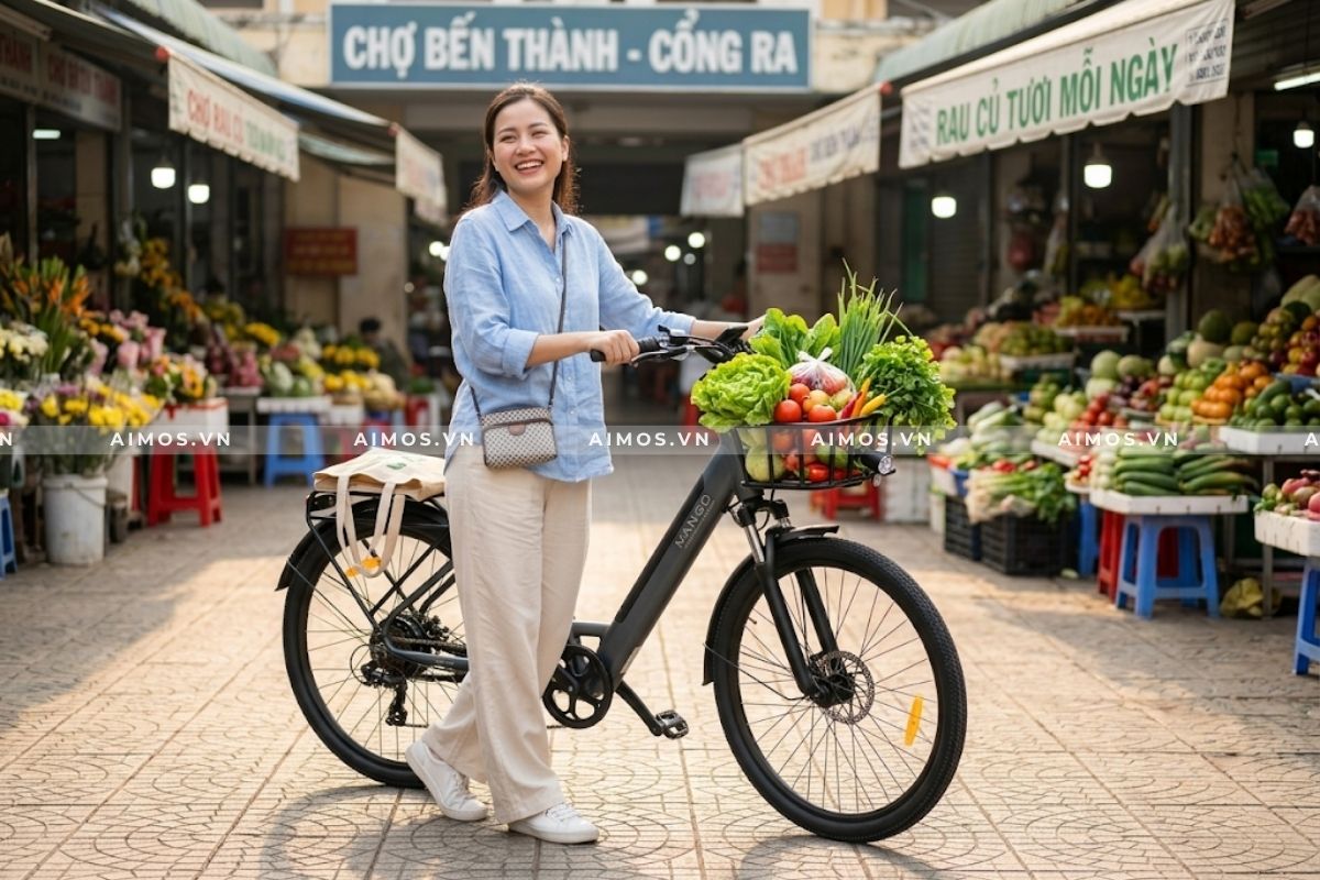 Đi chợ bằng xe đạp trợ lực điện giúp mẹ bỉm tiết kiệm sức lực và thời gian