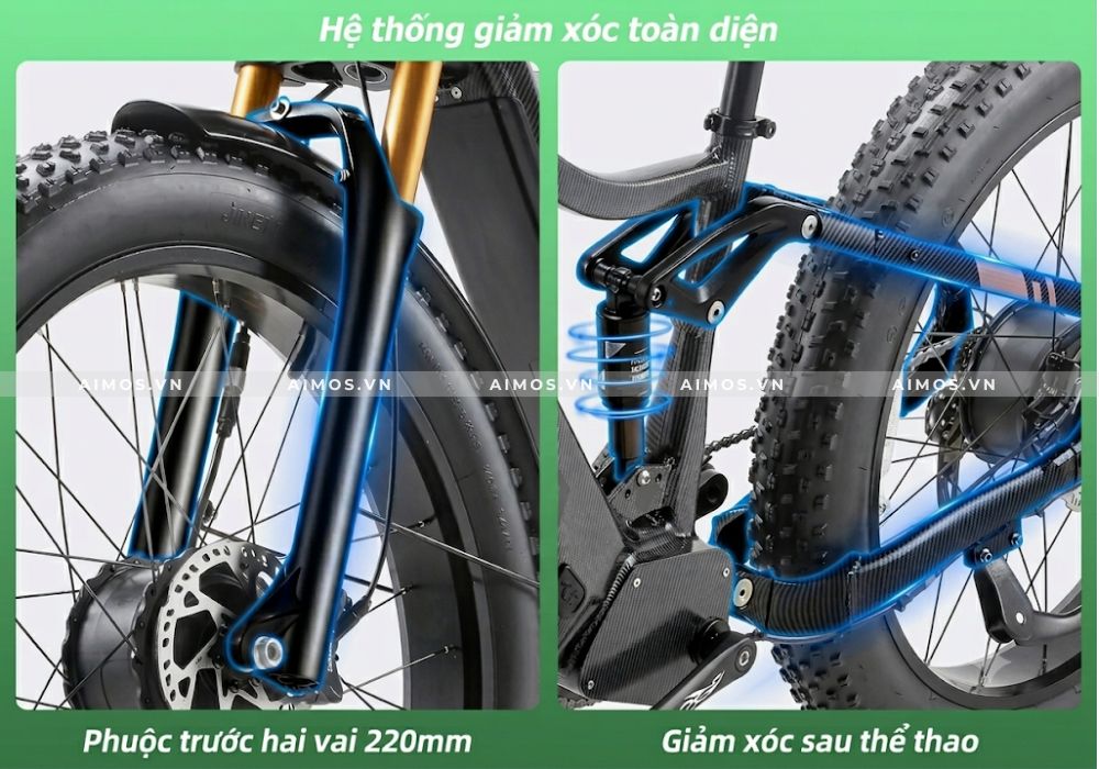 Hệ thống giảm xóc toàn phần của xe đạp trợ lực điện Burchda HC26