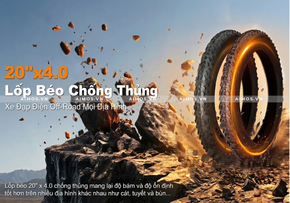 Bộ lốp béo kích thước lớn với gai bám đường hầm hố của A50