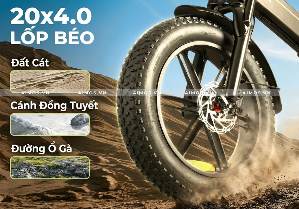 Lốp béo an toàn trên xe đạp trợ lực điện Burchda R7 Pro