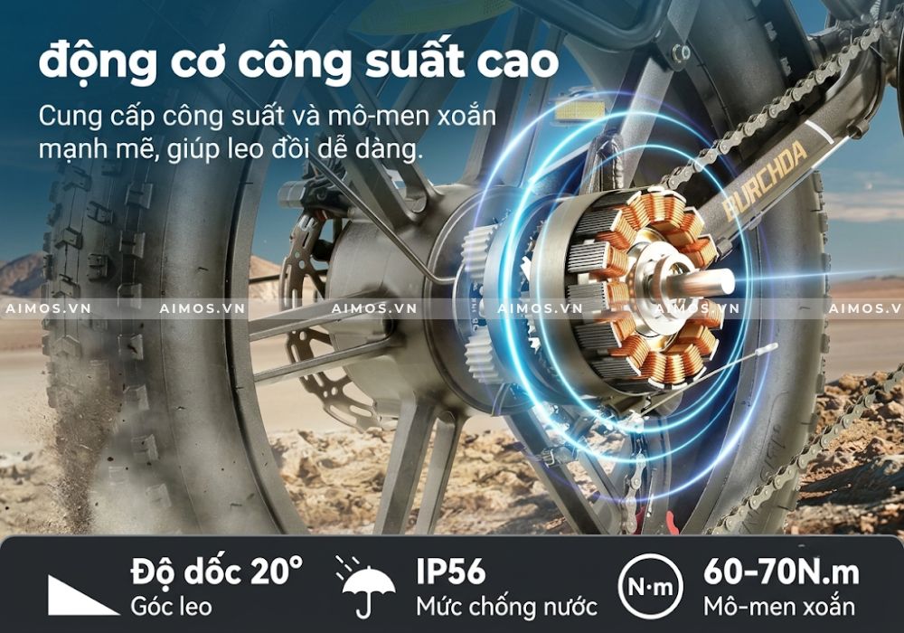 Khối động cơ 800W mạnh mẽ trên chiếc xe đạp trợ lực điện Burchda R7 Pro