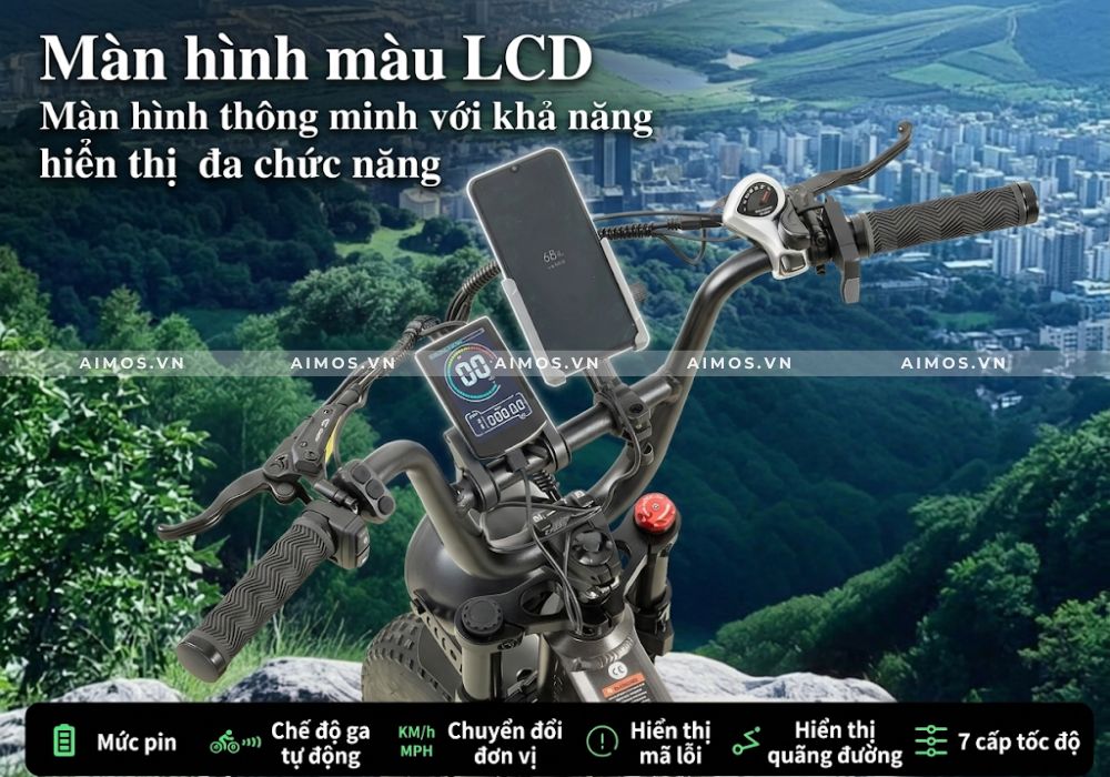 Màn hình LCD thông minh của chiếc xe đạp trợ lực điện Burchda R7 Pro