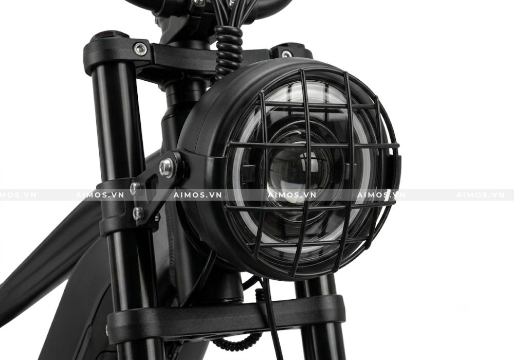 Kiểu dáng moped hoài cổ với đèn pha LED tròn của xe đạp trợ lực điện OUXI V8