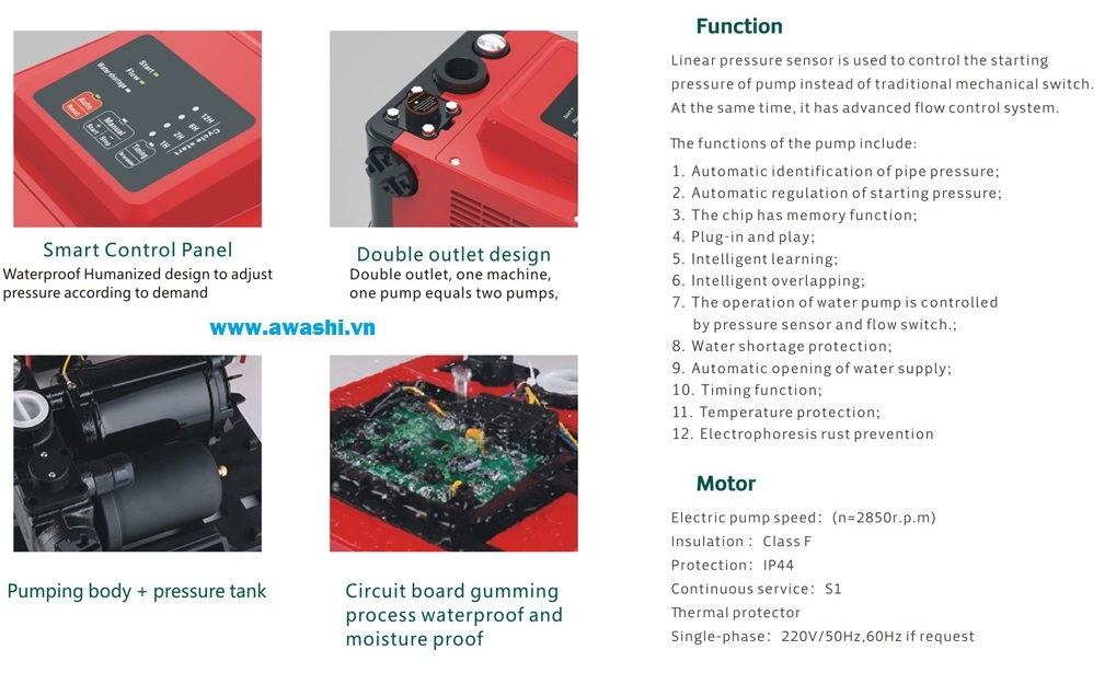 Máy bơm nước thông minh 2 in 1 Awashi AS-900A (900w)