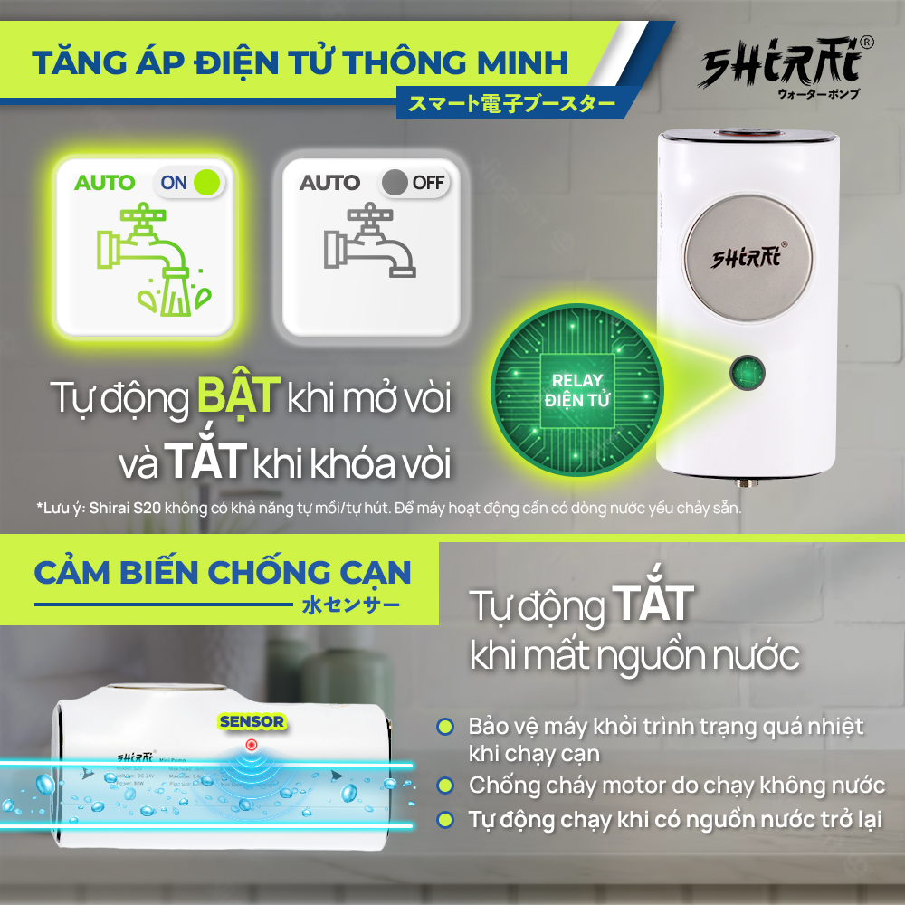 Máy bơm tăng áp mini điện tử SHIRAI S20 (24V-80W)