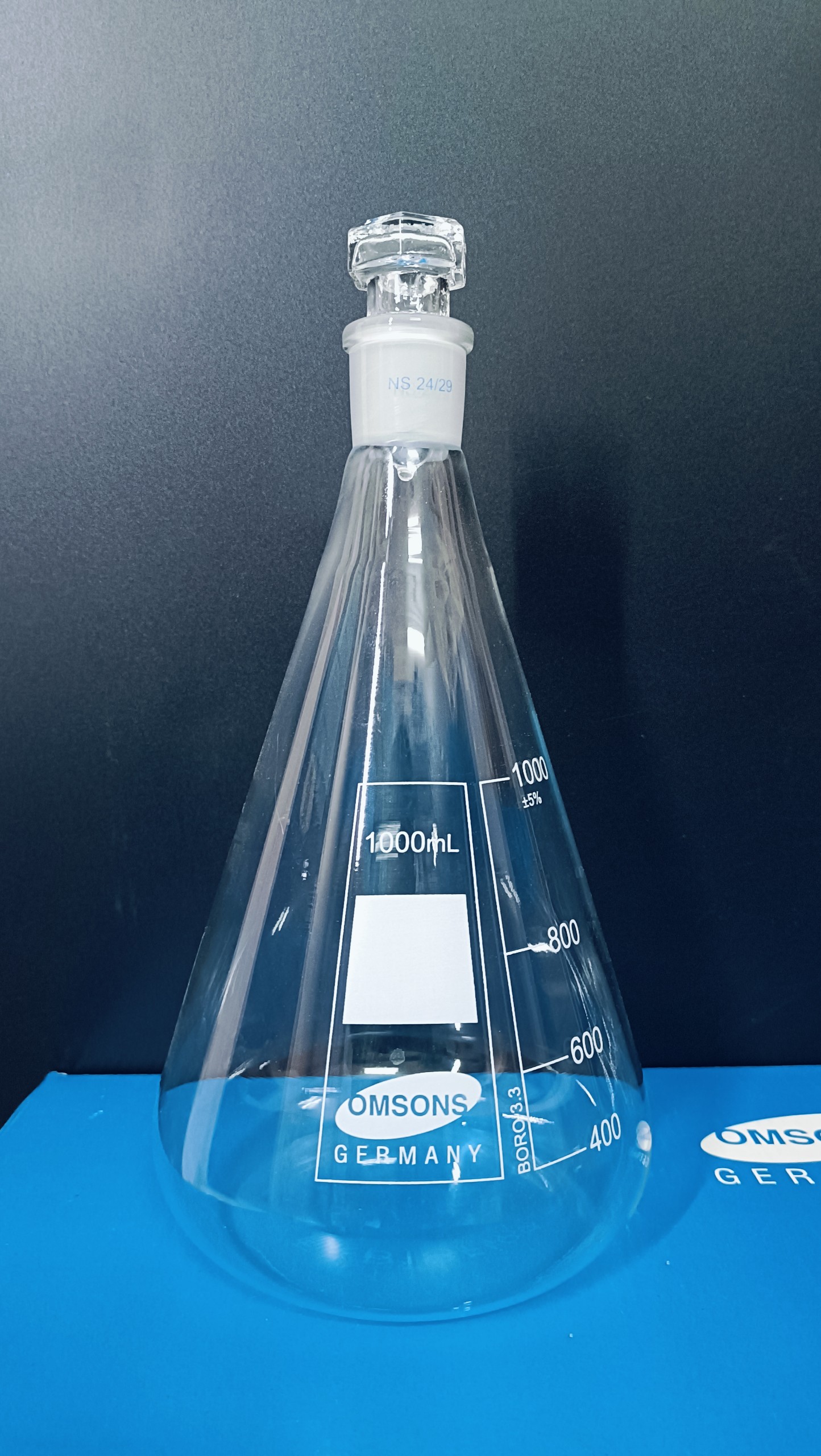 Bình tam giác có nút 1000ml N24/29, Hãng OMSONS GERMANY