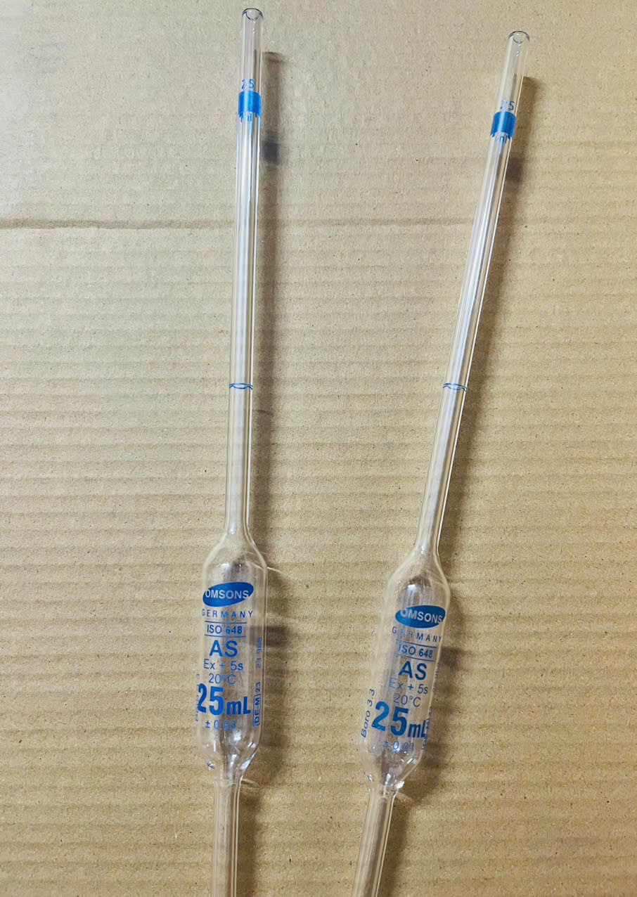 Pipet bầu 25ml, Class A, Hãng OMSONS GERMANY