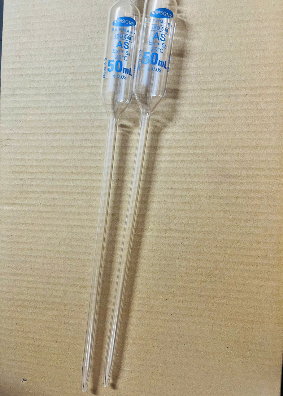 Pipet bầu 50ml, Class A, Hãng OMSONS GERMANY