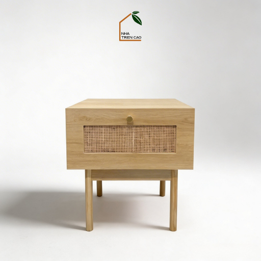 MEY, TDG_014, Tủ đầu giường hiện đại phối lưới mây tre, 40x40x45cm, Nội thất Nhà Trên Cao