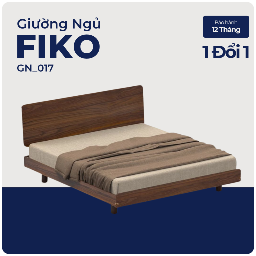 FIKO, Giường ngủ phong cách sang trọng tối giản, GN_017, 200x160x100cm, Plywood phủ Veneer, Nội thất Nhà trên cao