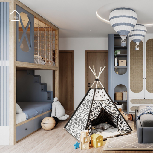 NOLAN, Giường ngủ 2 tầng cho trẻ em kết hợp tủ trang trí hiện đại, GT_009, Nội thất Nhà trên cao