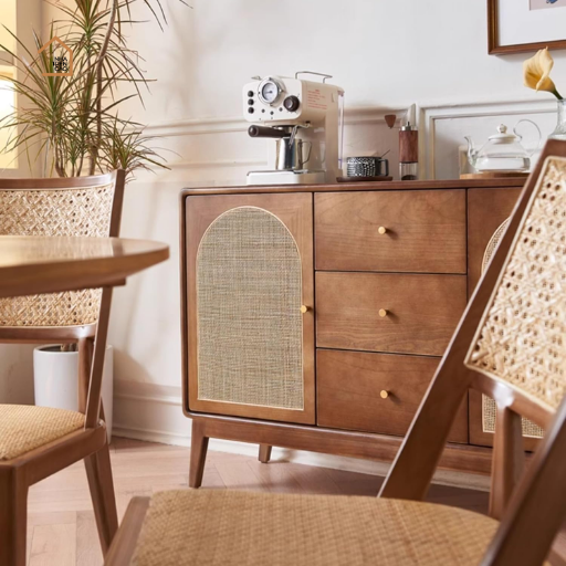 ZABAN, Tủ lưu trữ phối lưới mây tre cổ điển, TLT_012, 120x40x90cm, Gỗ Plywood phủ sơn 2K, Nội thất Nhà trên cao