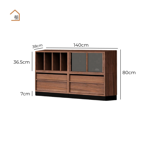 ZUMO, Kệ sách trang trí Japandi tối giản, KS_009, 140x38x80cm, Plywood phủ Veneer, Nội thất Nhà trên cao