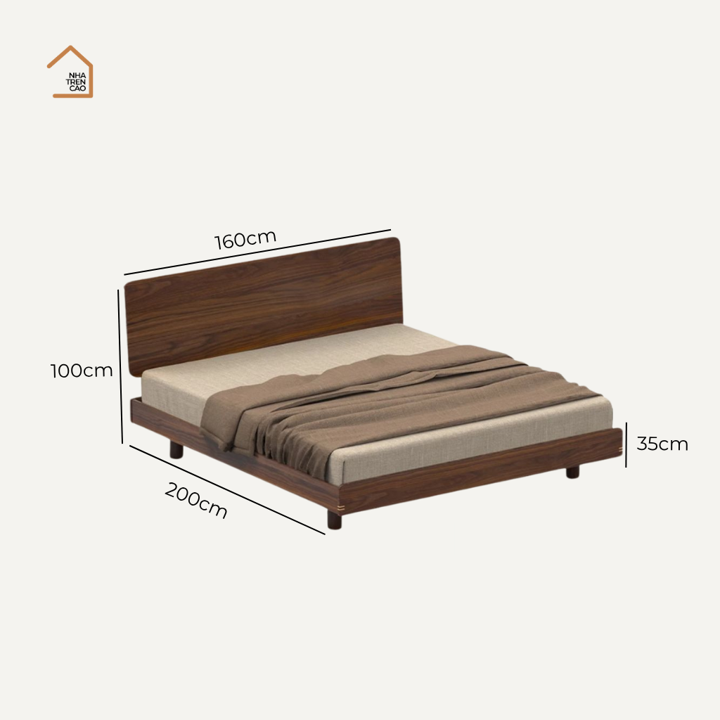 FIKO, Giường ngủ phong cách sang trọng tối giản, GN_017, 200x160x100cm, Plywood phủ Veneer, Nội thất Nhà trên cao