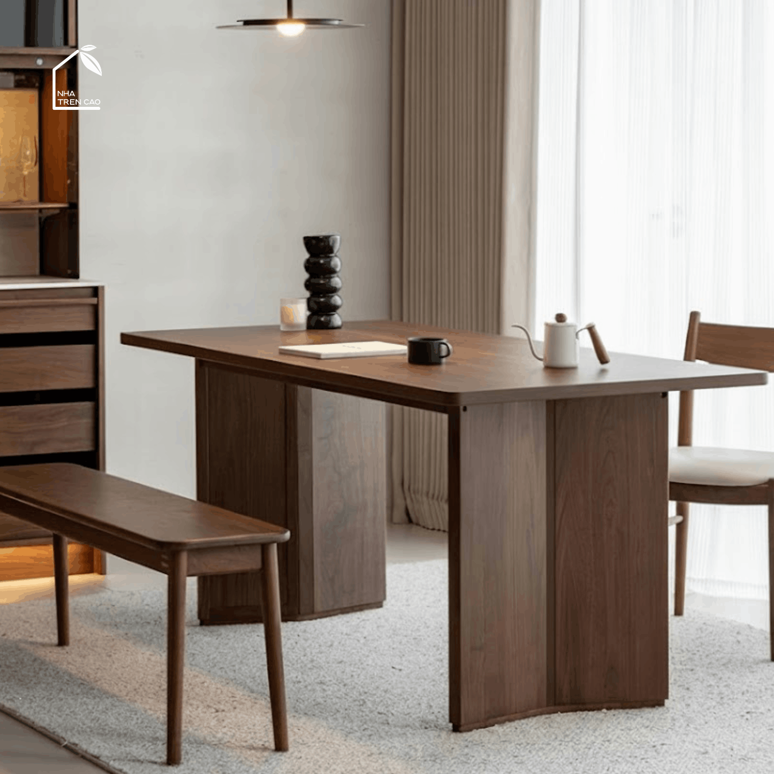 SOLIN, BA_001, Bàn ăn thanh lịch sang trọng, 140x80x76cm, plywood phủ veneer, Nội thất Nhà Trên Cao