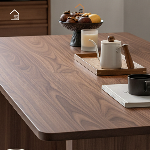 SOLIN, BA_001, Bàn ăn thanh lịch sang trọng, 140x80x76cm, plywood phủ veneer, Nội thất Nhà Trên Cao