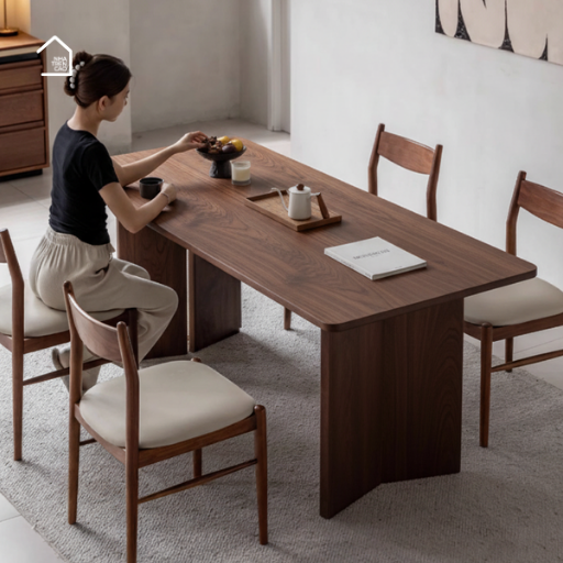 SOLIN, BA_001, Bàn ăn thanh lịch sang trọng, 140x80x76cm, plywood phủ veneer, Nội thất Nhà Trên Cao