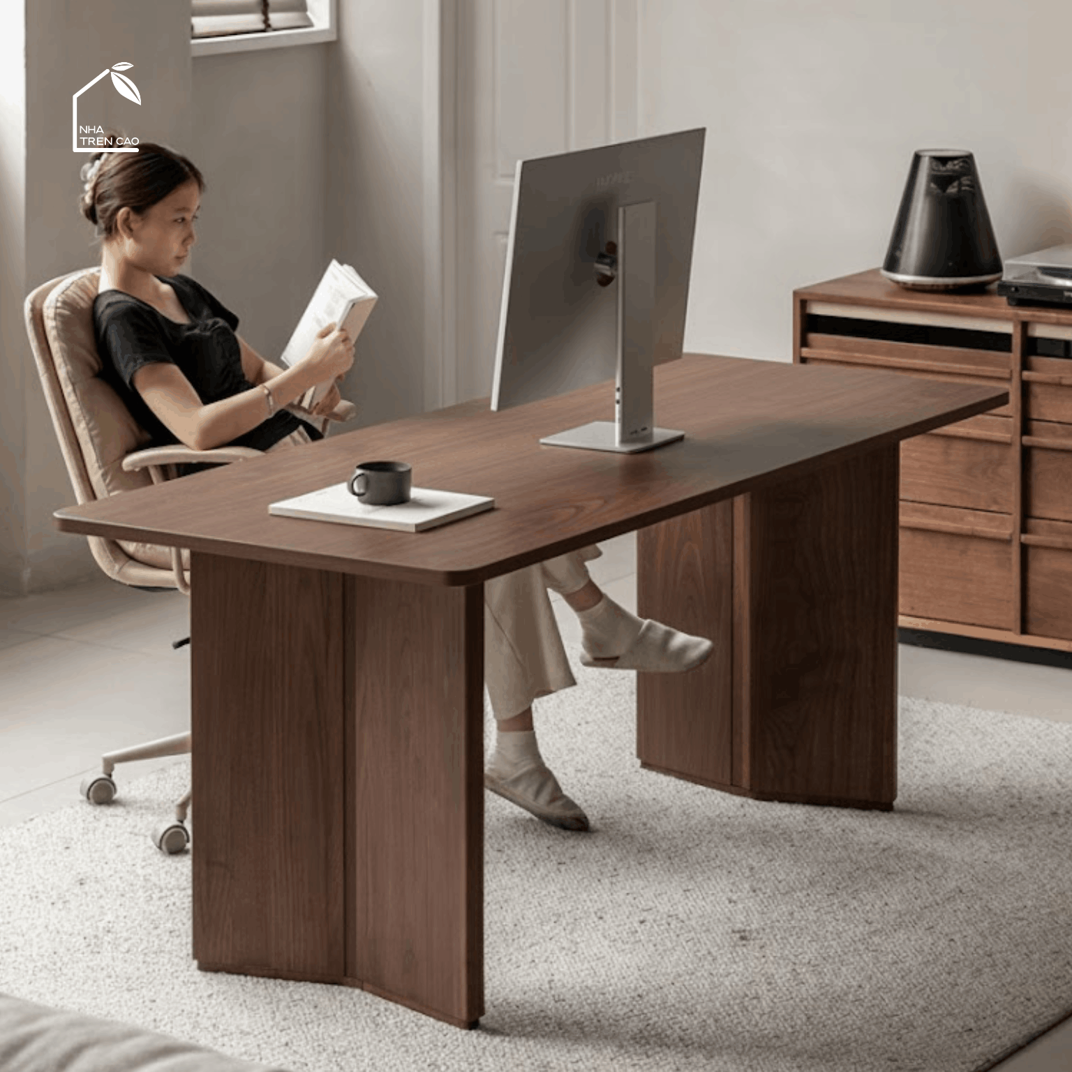 SOLIN, BA_001, Bàn ăn thanh lịch sang trọng, 140x80x76cm, plywood phủ veneer, Nội thất Nhà Trên Cao