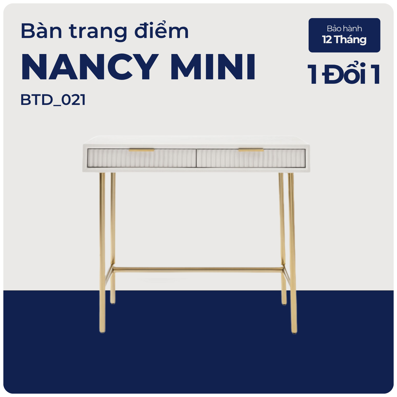 NANCY MINI, Bàn trang điểm nhỏ gọn sang trọng, BTD_021, 100x40x75cm, Plywood phủ Veneer, Nội thất Nhà Trên Cao