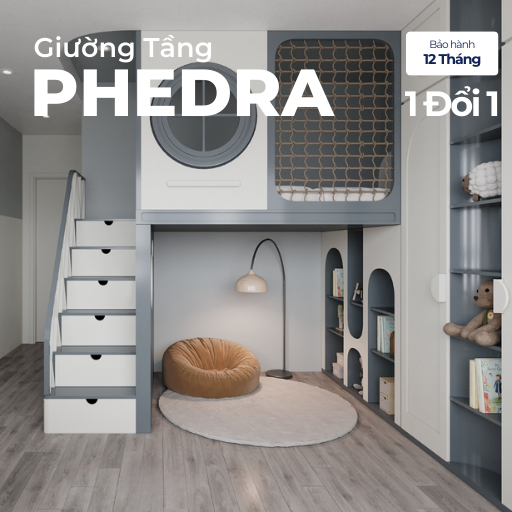 PHEDRA, Giường tầng cho trẻ em hiện đại độc đáo kết hợp tủ trang trí tiện nghi, GT_005, Nội thất Nhà trên cao