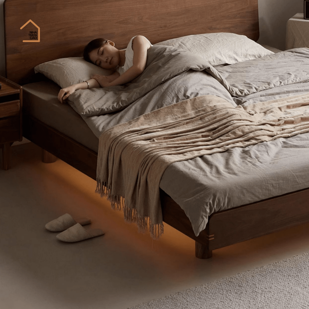 FIKO, Giường ngủ phong cách sang trọng tối giản, GN_017, 200x160x100cm, Plywood phủ Veneer, Nội thất Nhà trên cao
