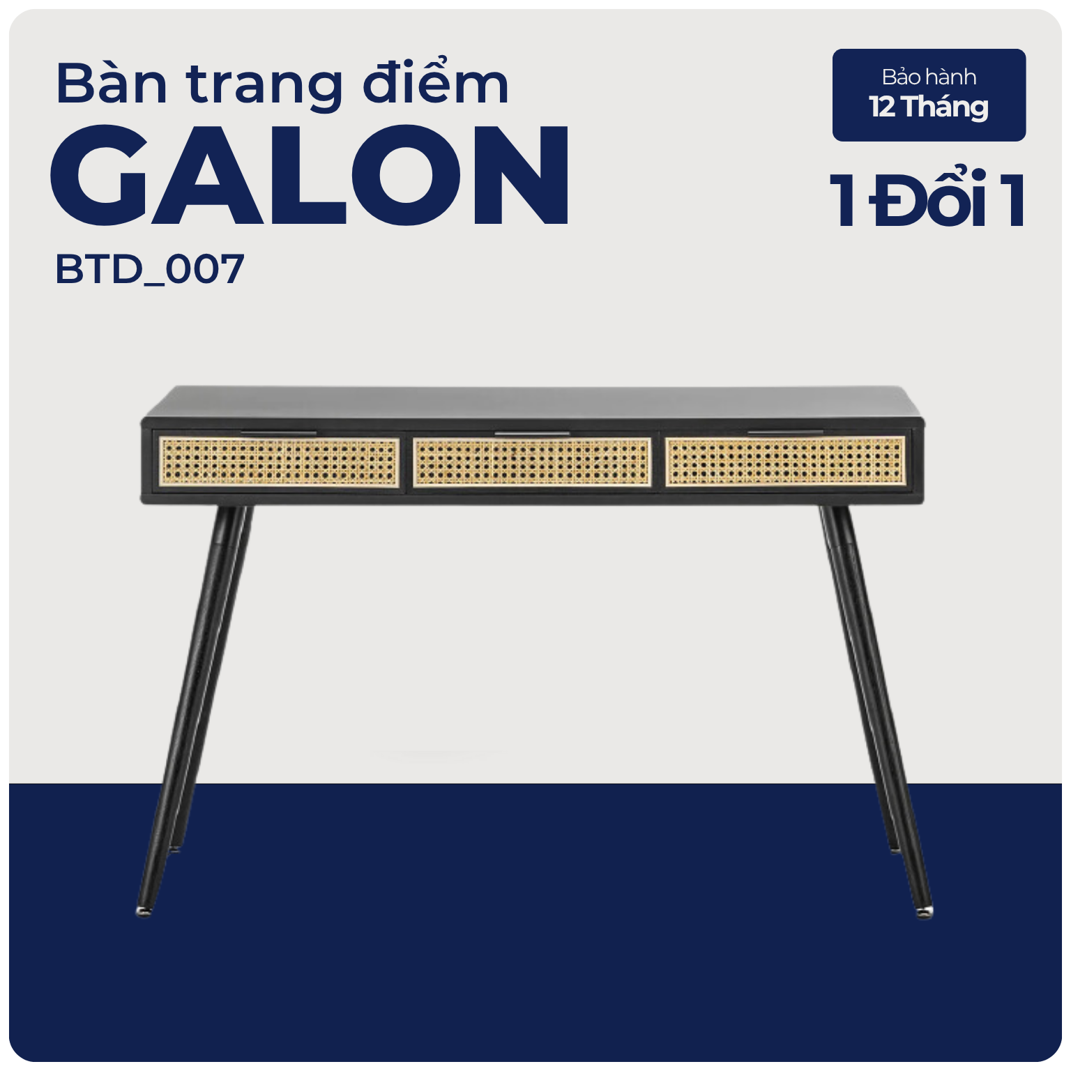 GALON, Bàn trang điểm hiện đại, BTD_007, 120x40x75cm, MDF phủ sơn 2K phối lưới mây tre, Nội thất Nhà Trên Cao