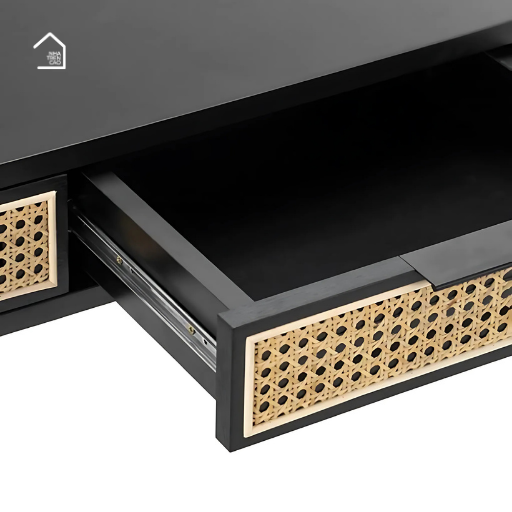 GALON, Bàn trang điểm hiện đại, BTD_007, 120x40x75cm, MDF phủ sơn 2K phối lưới mây tre, Nội thất Nhà Trên Cao