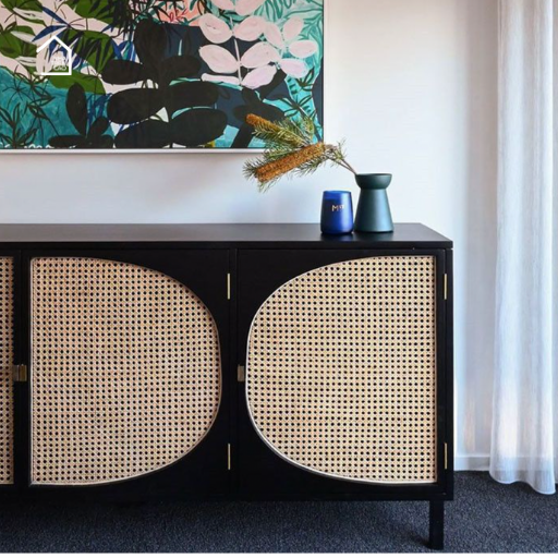 GALON, Tủ lưu trữ trang trí phối lưới mây tre, TLT_038, 140x40x70cm, Gỗ MDF phủ sơn 2K, Nội thất Nhà trên cao