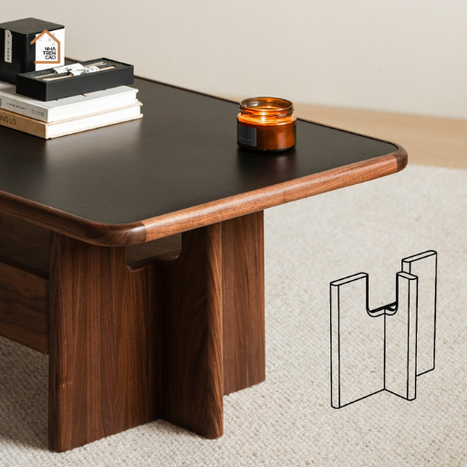 TIBO, Bàn trà phong cách Japandi sang trọng, BT_012, 100x50x40cm, Plywood phủ veneer, Nội thất Nhà trên cao